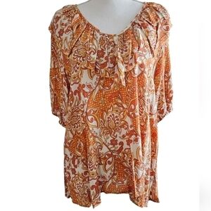SUGARFOX BOHO PULLOVER TOP SZ M ORANGE GOLD